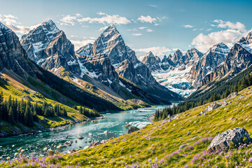 landscape with mountains and snow : AI Generative, not upscale