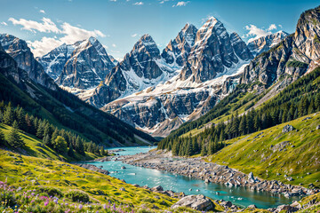 landscape with mountains and snow : AI Generative, not upscale