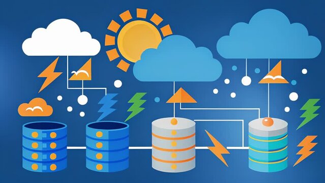 A database of weather patterns and historical data is used to predict and monitor changes in weather patterns such as severe storms or droughts.. 2d flat cartoon