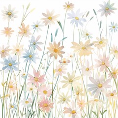 Meadow flowers and grass are painted in watercolor, loft style 