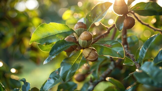 Macadamia nuts growing on the tree