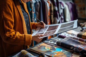 Fashion Designer Reviewing Fabric Samples