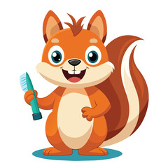 Cute squirrel with his toothbrush