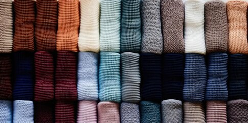 sock textured cloths of various colors and patterns are displayed for sale, including blue, white, pink, and red ties, as well as a variety of ties in shades of blue,