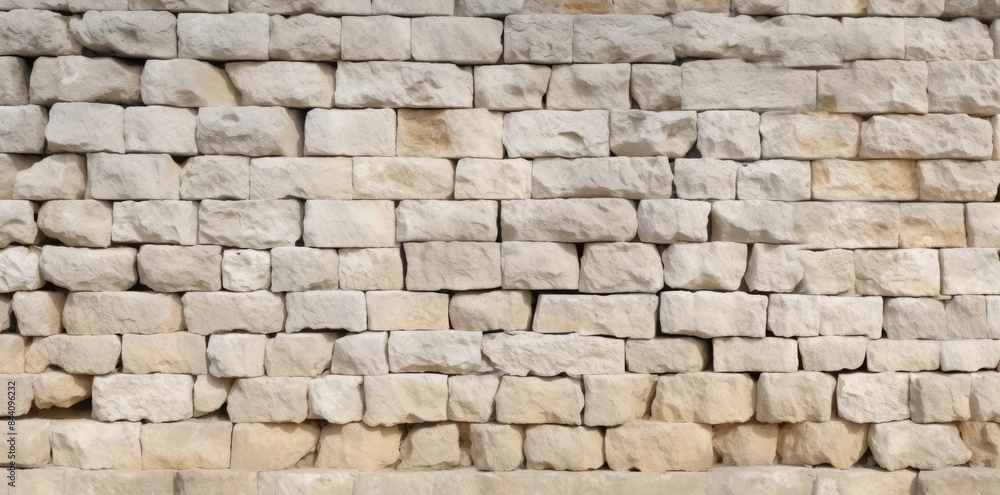 Poster seamless limestone texture of a stone wall featuring a row of bricks on the left, a row of bricks on