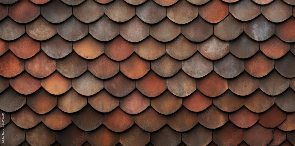 Poster roof tile texture on a building a row of tiles arranged in a row from left to right, with a metal po