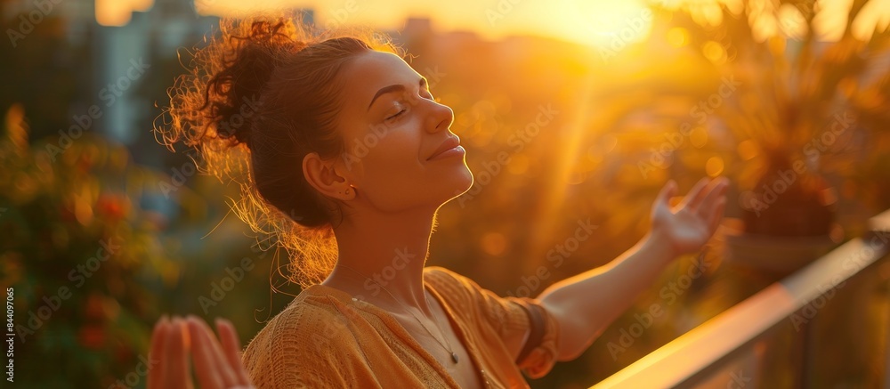 Canvas Prints woman embracing the sunset