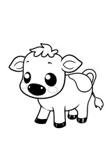 Fototapeta premium Cute Farm animal colouring page, Calf comic style, black and white, bold lines, white background