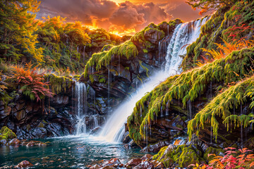 waterfall in the forest : AI Generative, not upscale	