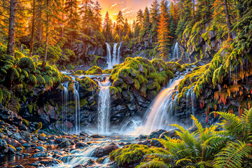 waterfall in the forest : AI Generative, not upscale	