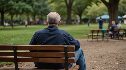 Fototapeta premium person sitting on a bench in park alone in father day