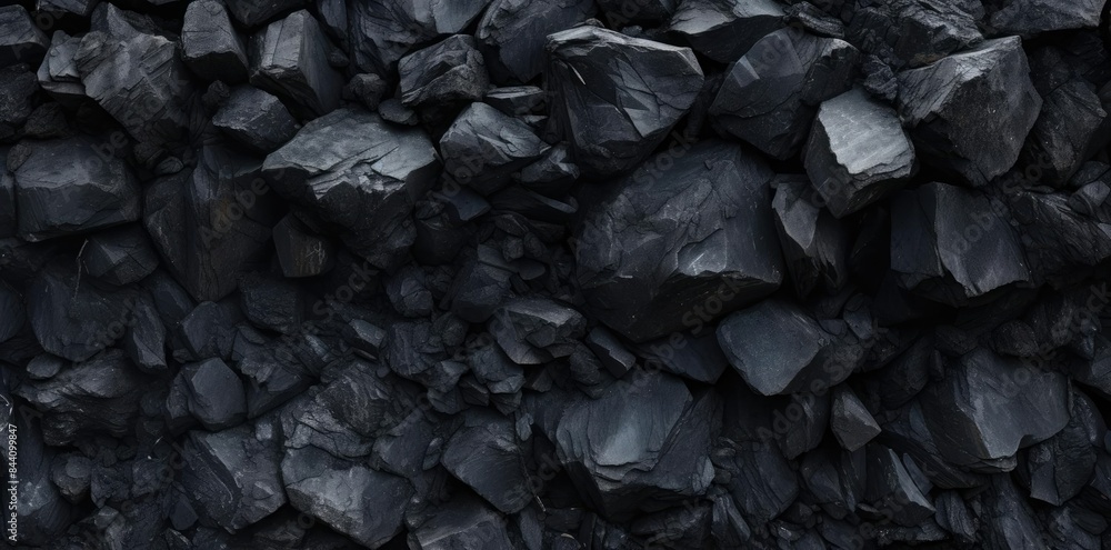 Poster coal texture as a background a row of rocks arranged in a row from left to right, with a small rock 