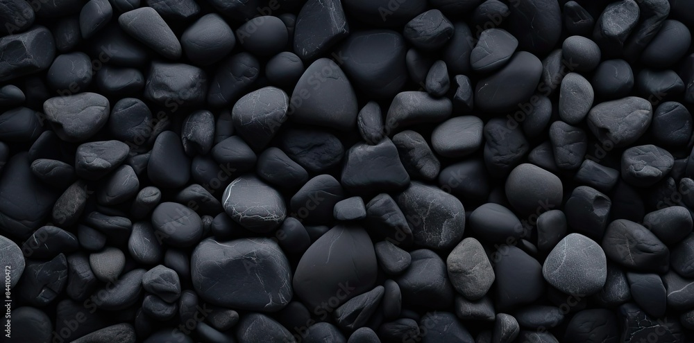 Poster black stone texture as a background a row of rocks arranged in a row from left to right, with a smal