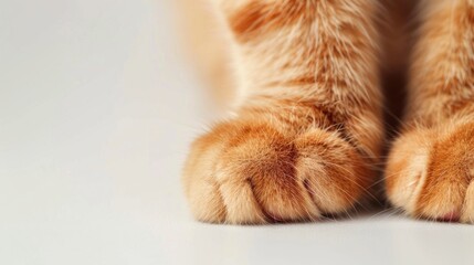 Cute Red Persian Cat s Paws on a White Surface