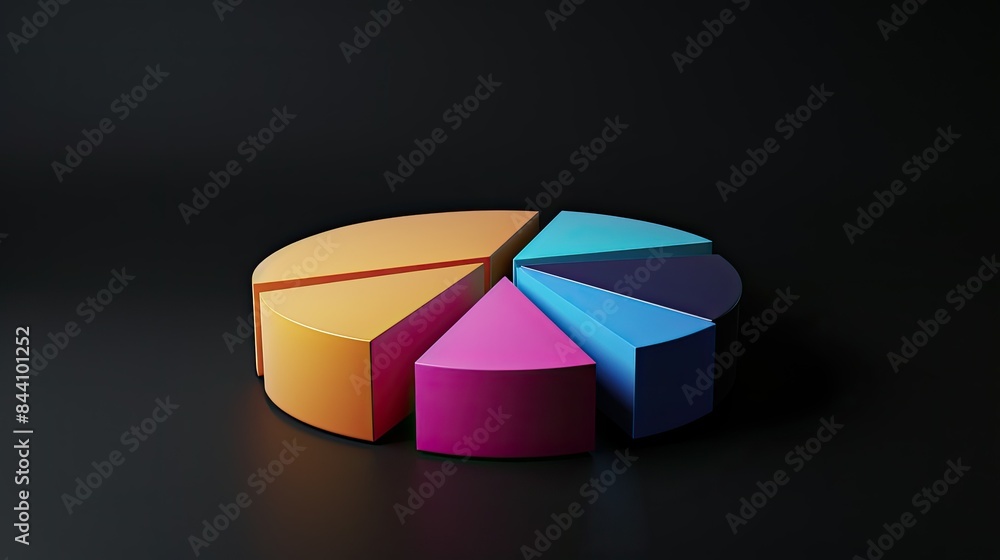 Poster artistic pie chart with effect, displaying various quantities, set against a black background.