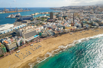 Playa de Las Canteras beach in Las Palmas town, Gran Canaria, Spain.