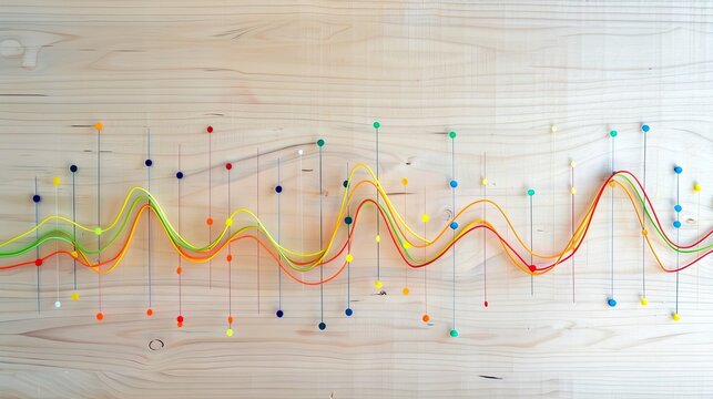 Creative line chart with sleek design and bright colors, displayed on a light wooden surface.