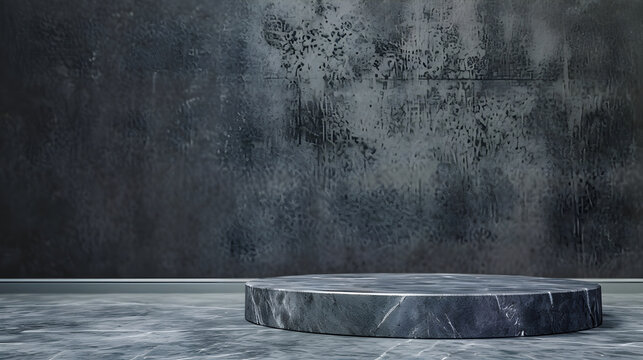 Stone podium for presentation luxury premium product. Rock empty pedestal for product placement. Platform background for skin care or cosmetic product. Concept display podium. Trendy mockup template.