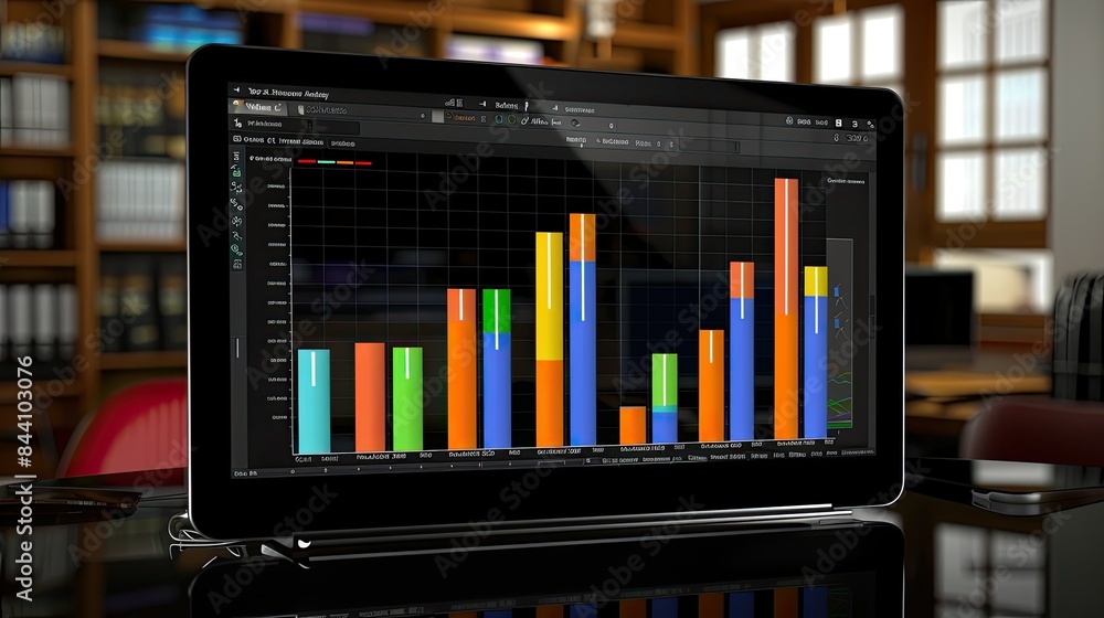 Aufkleber excel bar graph illustrating survey results, with clear labels and vibrant colors on a desktop scree