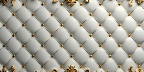 White and Gold Upholstery with Studs. Wallpaper Pattern White Background 