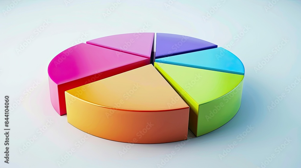 Fototapete modern pie chart with colorful sections, representing different quantities, on a light background.