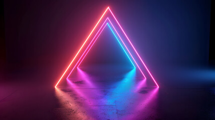 3d render. Abstract geometric neon background. Triangular shape. Colorful lines glowing in the dark. Minimalist wallpaper
