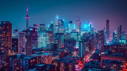 Fototapeta premium Cityscape at Night A panoramic view of a city skyline