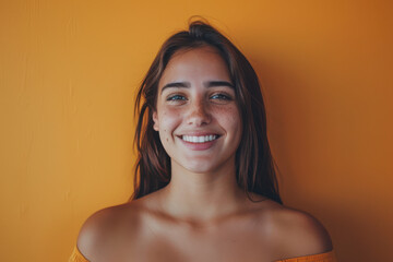 Obraz premium A close up portrait of a young woman with a subtle smile