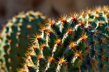 Fototapeta premium Macro Photography of a Cactus Tip with needles, Summer Concept