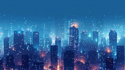 Fototapeta premium Night city light effect modern technology smart city skyscraper background.