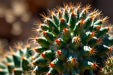 Macro Photography of a Cactus Tip with needles, Summer Concept