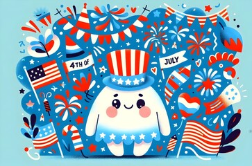 Día de la Independencia, USA, estados Unidos, fiesta, celebración, firework, fuegos artificiales, flag, patriota, colono, americas, ilustración, designio, arte, patriótica, ciudadano, icono, julio