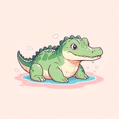 Fototapeta premium A cartoon of a green crocodile with a pink background