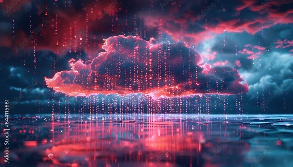 Wall mural Digital cloud raining binary code, symbolizing data transfer