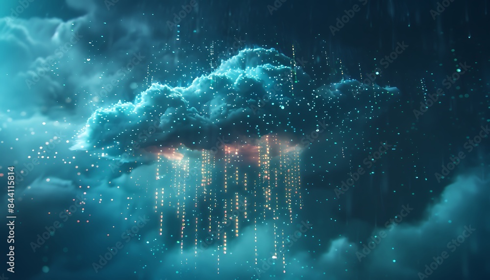 Poster Digital cloud raining binary code, symbolizing data transfer