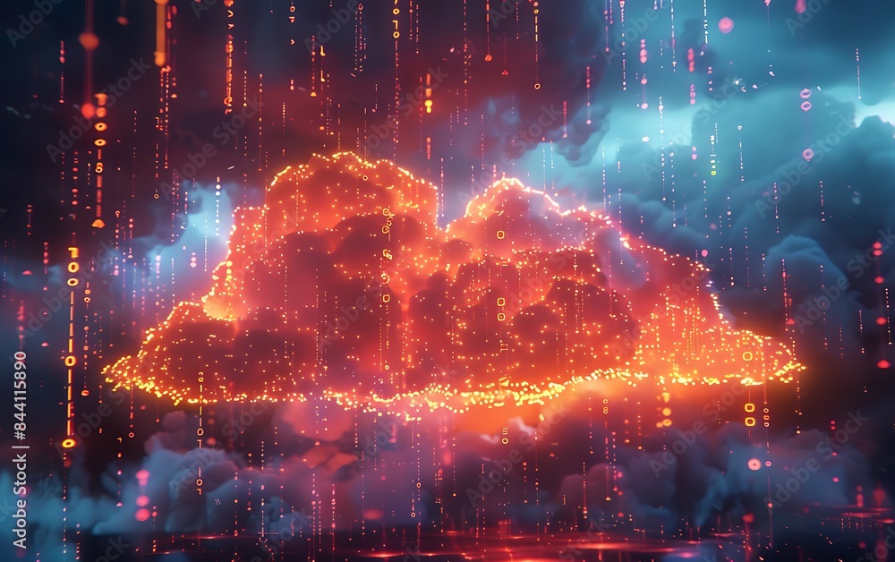 Poster Binary code falling from cloud, highlighting data tech