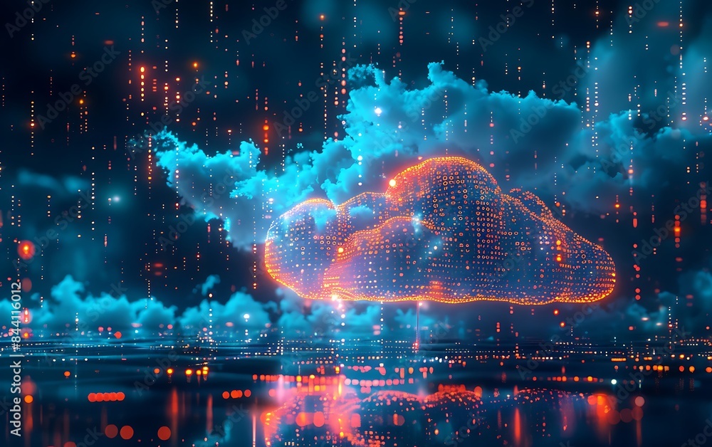 Poster Binary code falling from cloud, highlighting data tech