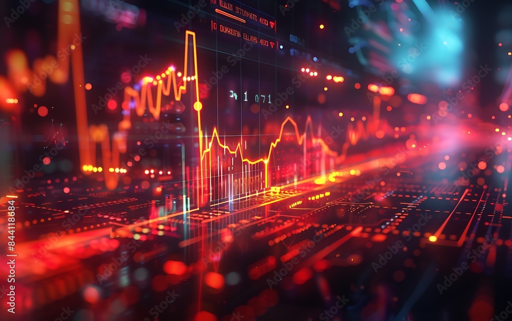 Poster Dynamic financial graph display in vibrant colors
