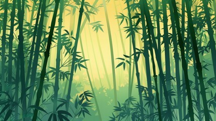 Flat design anime background of a tranquil bamboo forest