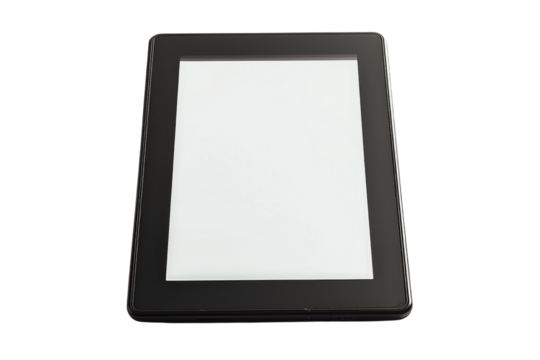 Black E-reader with blank screen isolated on white background