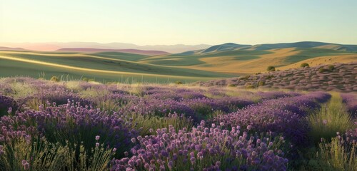 Naklejka premium lavender field at sunset