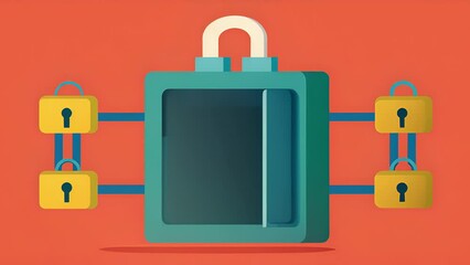 A digital lockbox with multiple layers of encryption acting as the keys safeguarding confidential data from being compromised.. 2d flat cartoon