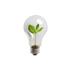 Seedling growing inside light bulb isolated on transparent background. generative ai