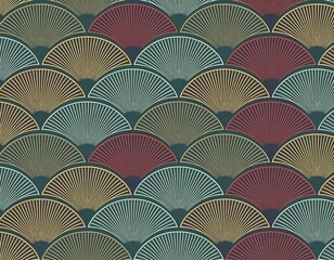 日本和風伝統模様テクスチャ鱗紋扇形背景