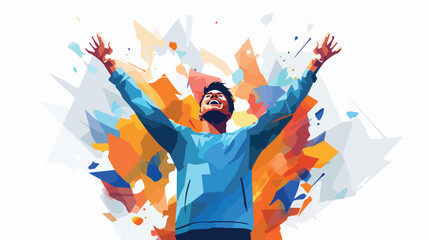 illustration of excited abstract person with raised