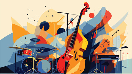 Jazz music band poster vector flat illustration liv