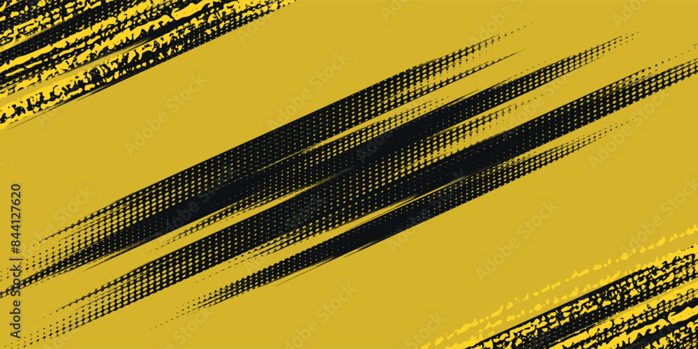Poster abstract geometric yellow frame grunge texture with halftone pattern design in black background