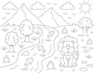 animal and nature coloring page. black and white drawing that you can print on standard 8.5 x 11 inch paper