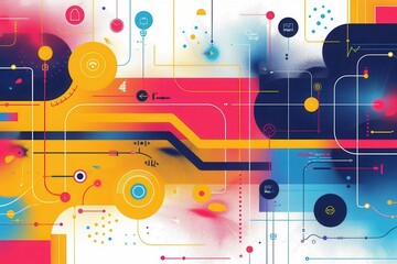dynamic agile development flowchart with vivid colors and energetic lines vector illustration