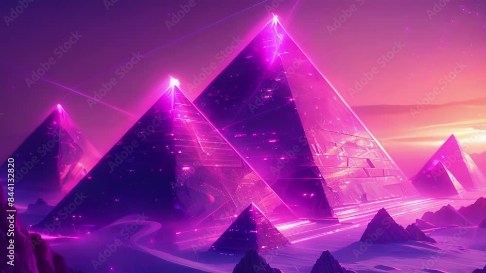 Poster each pyramid boasts a unique design with holographic displays and pulsing lights creating a mesmeriz